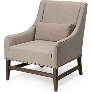 Kensington Linen Fabric and Wood Accent Chair In Beige