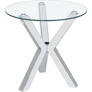 Kenzie Round Tempered Glass Top End Side Table In Chrome