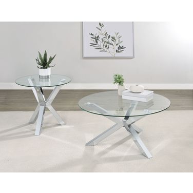 Kenzie Round Tempered Glass Top Occasional Table Set In Chrome