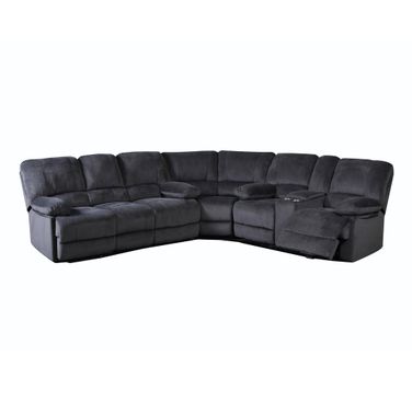 Kevin Contemporary 3 Piece Upholstered Sectional with Storage Console and Cup Holders In Grey