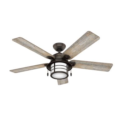 Key Biscayne 54 Inch Damp Rated Ceiling Fan with LED Light Kit and Pull Chain In Onyx Bengal and Barnwood
