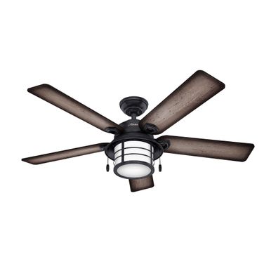 Key Biscayne 54 Inch Damp Rated Ceiling Fan with LED Light Kit and Pull Chain In Weathered Zinc and Burnished Grey Pine