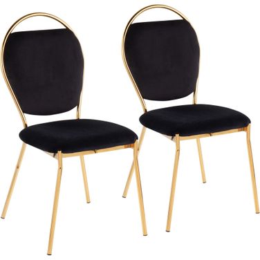 Keyhole Dining Chair Set of 2 in Gold Metal and Black Velvet