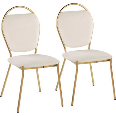Keyhole Dining Chair Set of 2 in Gold Metal and Green Velvet
