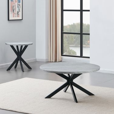 Keyla Faux-Marble Round Occasional Table Set In Gray