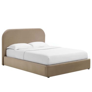 Keynote Performance Velvet Curved King Platform Bed In Taupe