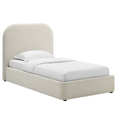 Keynote Upholstered Fabric Curved Twin Platform Bed In Ivory