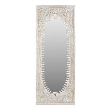 Kiara Handcarved Solid Wood Mirror In Distressed White