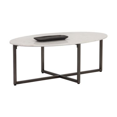 Kiara Oval Coffee Table In White and Gunmetal