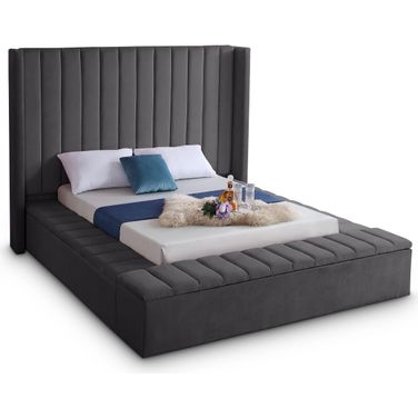 Kiki Velvet King Bed In Grey