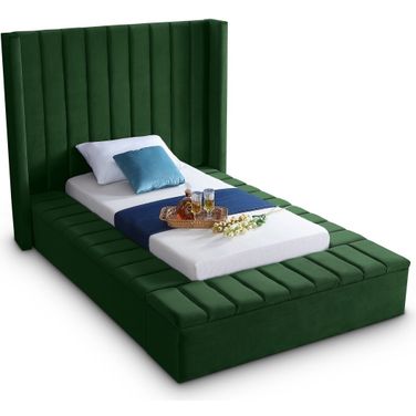 Kiki Velvet Twin Bed In Green