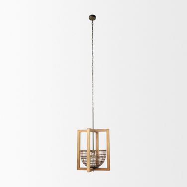 Kiley Warm Wood Basket Lantern Pendant Light In Brown