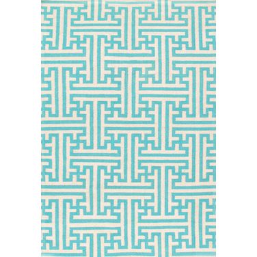 Kilim Collection Hand-Knotted Lamb's Wool Area Rug- 5' 9" x 8' 9" In Ivory and Turquoise