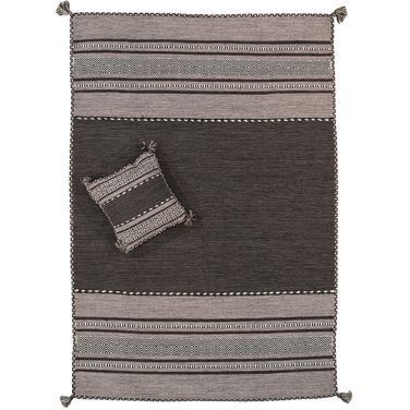 Kilim Collection Hand-Woven Lamb's Wool Area Rug- 8' x 10' In Grey