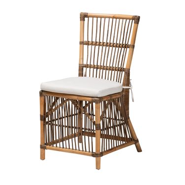 Kim Fabric and Rattan Dining Chair In White and Natural Brown