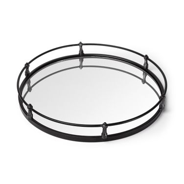 Kimbel 24 x 24 Inch Metal Mirrored Base Round Tray In Black