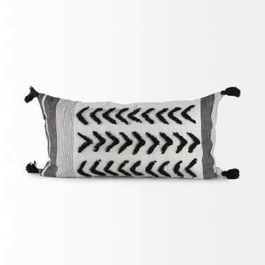 Kimia 14L x 26W Fabric Herringbone and Fringed Decorative Pillow Cover In Black