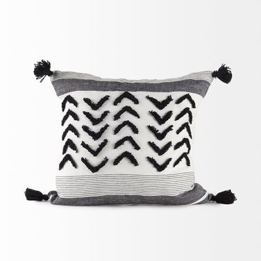 Kimia 20L x 20W Fabric Herringbone and Fringed Decorative Pillow Cover In Black