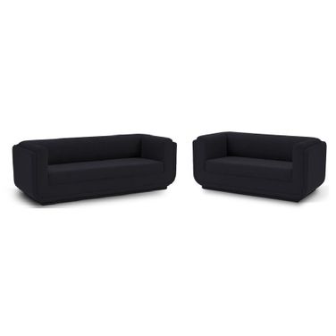 Kimora Linen Textured Fabric Living Room Set In Black