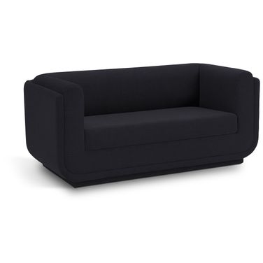 Kimora Linen Textured Fabric Loveseat In Black