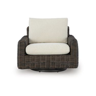 Kimora Outdoor Swivel Lounge Chair In Beige and Dark Brown
