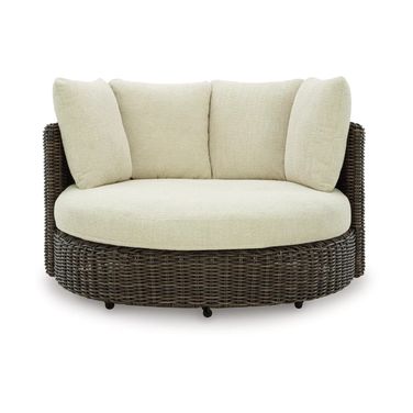 Kimora Outdoor Swivel Lounge Chair with Cushion In Beige and Dark Brown