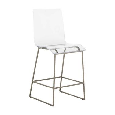 King 24.75 Inch Counter Height Stool In Antique Silver and Clear