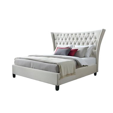 King Diamond Button Tufted Upholstered Bed Frame In Beige