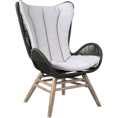 King Indoor Outdoor Lounge Chair In Light Eucalyptus Wood with Charcoal Rope and Gray Cushion