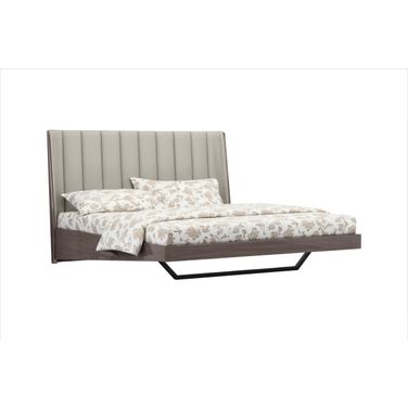 King Upholstered Faux Leather Gloss Bed Frame In Grey and Ivory