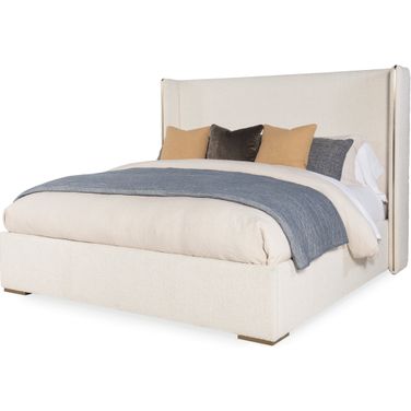 King Upholstered Wing Bed In Off White