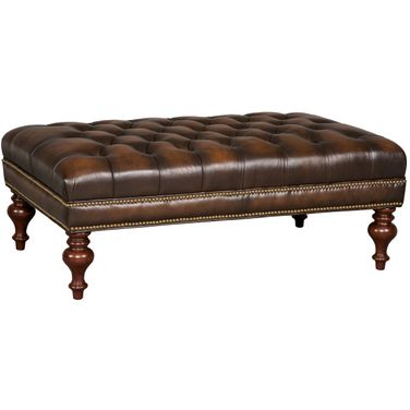 CO Kingley Brown Tufted Cocktail Leather Ottoman
