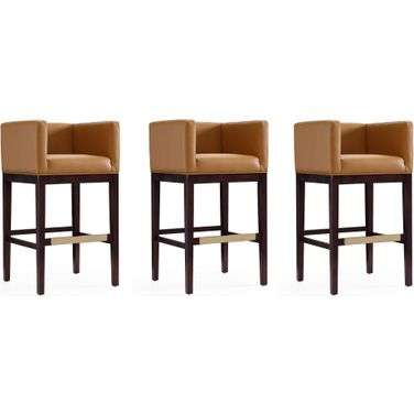 Kingsley Barstool in Camel and Dark Walnut (Set of 3)