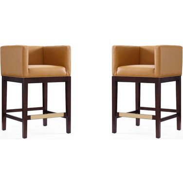 Kingsley Counter Stool in Camel and Dark Walnut (Set of 2)