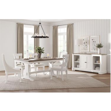 Kingston Extendable Trestle Dining Room Set In Whisper White And Cerused Nutmeg