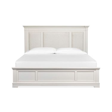 Kingston King Upholstered Panel Bed In Whisper White and Cerused Nutmeg