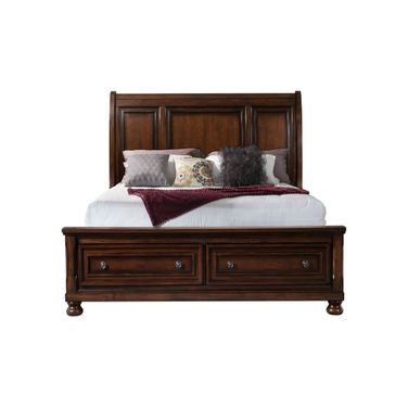 Kingston Queen Sleigh Bed With Storage Footboard and Non-Storage Rails In Cherry Brown