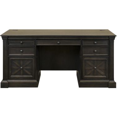 Kingston Traditional Wood Double Pedestal Executive Desk In Dark Brown