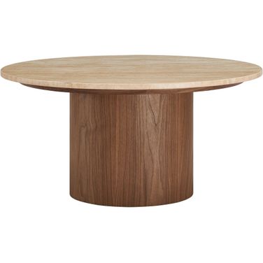 Kioni Round Travertine Coffee Table In Walnut