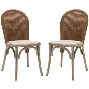 Kioni Taupe and Pickled Oak Rattan Side Chair Set of 2