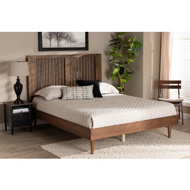 Kioshi Mid-Century Modern Transitional Ash Walnut Finished Wood King Size Platform Bed