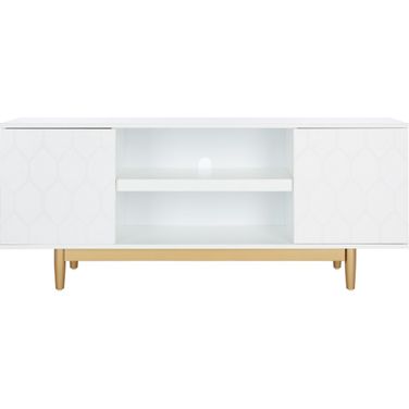 Kit 3 Shelf Patterned Media Stand in White and Gold