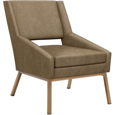 Kitano Amani Leather Chair With Bright Brass Base