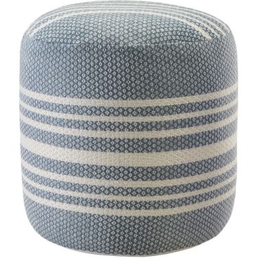 Klaro Striped Hand-Woven Ottoman Pouf In Blue and White