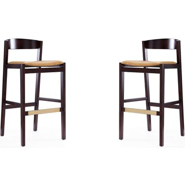 Klismos Barstool in Camel and Dark Walnut (Set of 2)