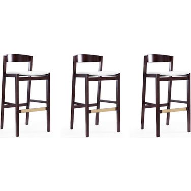 Klismos Barstool in Ivory and Dark Walnut (Set of 3)