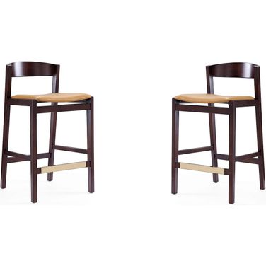 Klismos Counter Stool in Camel and Dark Walnut (Set of 2)