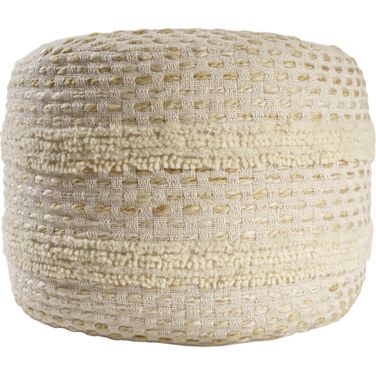 Klyva Striped Ombre Flatweave Pouf In Beige and White