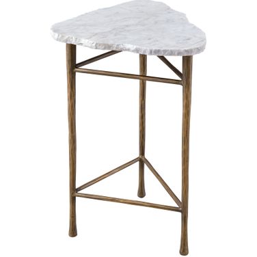 Knapp Oval Accent Table In Antique Brass and White Marble
