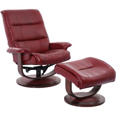 Knight Manual Reclining Swivel Chair and Ottoman In Rouge